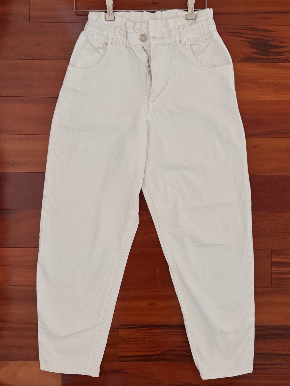Zara High-Rise White Paperbag Jeans